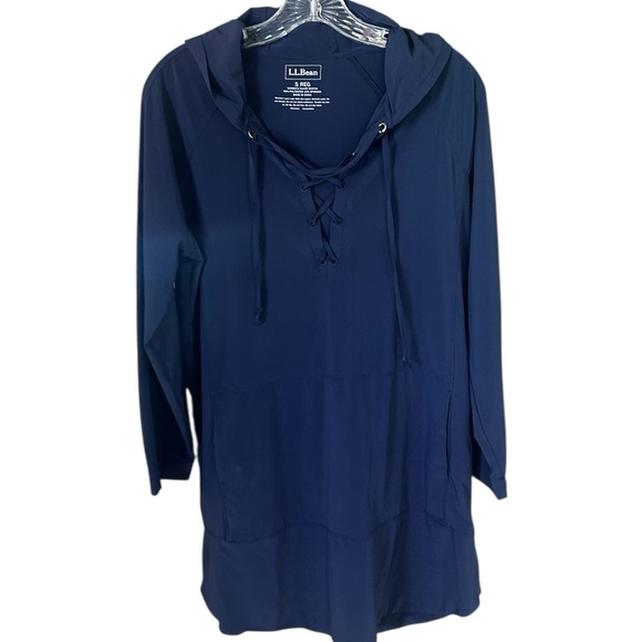 L.L. Bean Blue Hooded Long Sleeve Tunic Dress Active Outdoor Hiking Beach Small - Picture 7 of 14